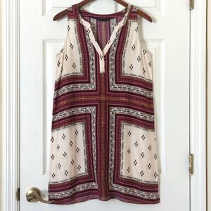 Sanctuary Bohemian Printed Sleeveless V-neck Mini Shift Dress Beige Small